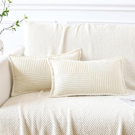 Housse de Coussin en Velours Côtelé Croisé Canapé Taie d'oreiller Velours Douce pour Maison Salon Chambre Decorative Beige 30 x 50 cm (1/5)