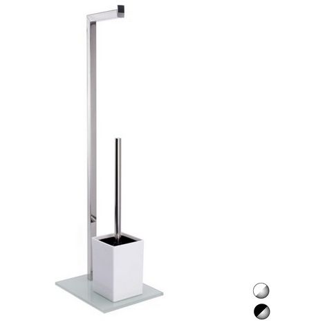 PIANTANA COLONNA ACCIAIO INOX PORTA SCOPINO BASE VETRO RETTANGOLARE Acciaio Inox Vetro Bianco