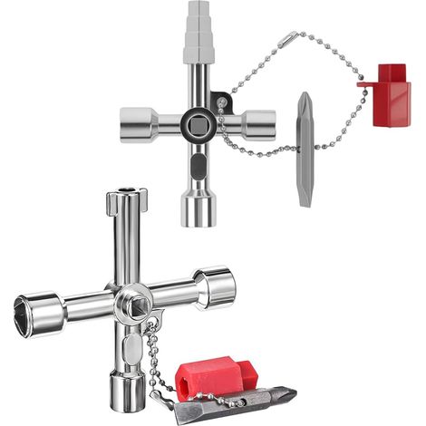2 Pièces 4 Voies Clé Universelle, clef triangle, Croisée Multifonction, Armoire Electrique, Pompier, pour boîte électrique, gaz, Eau, Compteur électrique, boîte d'armoire (1/5)