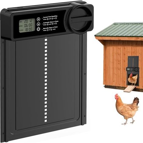 Puerta automática para gallinero - Abrepuertas para gallinero - Cuidado de animales - Sensor de seguridad - 24x33 cm - Negro (1/5)