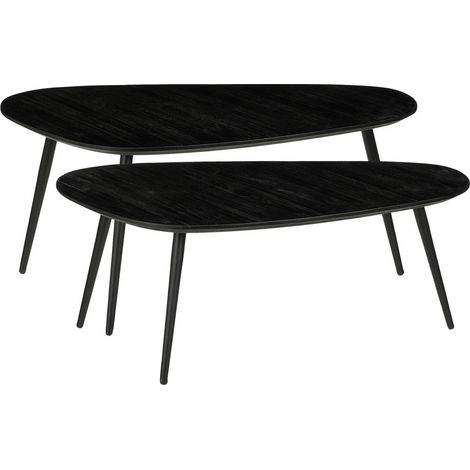 Lot de 2 Tables d'Appoint Bout de Canapé en Teck Recyclé et Fer Noir pour Salon - PANGIVO (1/5)