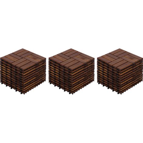 32 interlocking Terrassenplatten aus Akazienholz 30 x 30 cm braun MODENUIT (1/3)