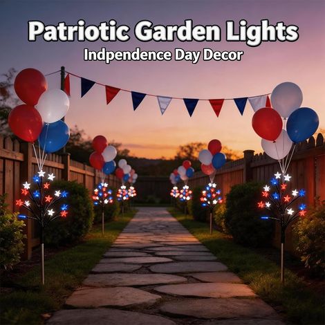 Lot de 5 étoiles solaires patriotiques du 4 juillet, décoration extérieure rouge, blanc, bleu, 75 lumières LED avec 8 modes marche/arrêt automatique, étanchéité IP65, décoration de jardin (ensemble de (1/5)