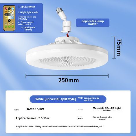 Lampe ventilateur de plafond Amazon Aisle Screw Fan Lamp Silent Corridor Three Color Hall Super Bright Bedroom Ceiling Lamp LED (30W-télécommande aromathérapie-tête universelle divisée-blanc) (1/5)