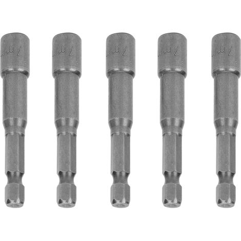 Ensemble de 5 embouts de douille magnétiques en acier chrome vanadium pour vis et écrous hexagonaux, 65 x 1/4 x 7,0 (1/5)