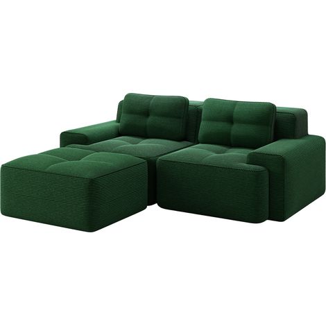 Modulares L-Sofa aus Cord in Grün mit Hocker, tiefer Sitz, 2-Sitzer, moderner Stil (1/5)