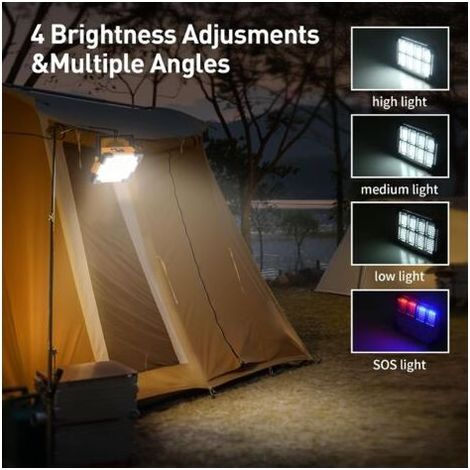 Coavas – Projecteur LED rechargeable portable – 4 modes d'éclairage – Recharge USB et solaire – Poignée réglable 180° – Lampe de travail pour chantier