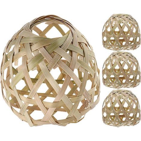 Lot de 4 abat-jour en bambou tressé, style rustique, pour suspension.-7.50X7.00X7.00CM-Khaki (1/2)