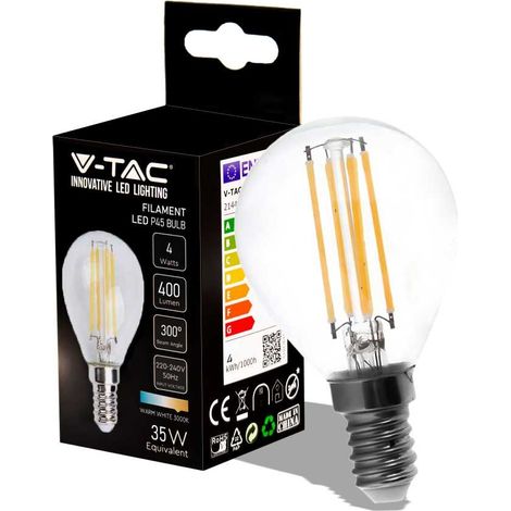 V-TAC VT-1996 Lampadina LED 4W E14 filamento mini globo goccia bianco caldo 3000K - SKU 214300