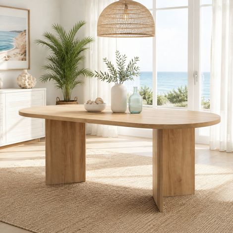 Tavolo da pranzo 160 x 80 cm per 6-8 persone, bordi arrotondati, MDF rovere DESVIAE (1/5)