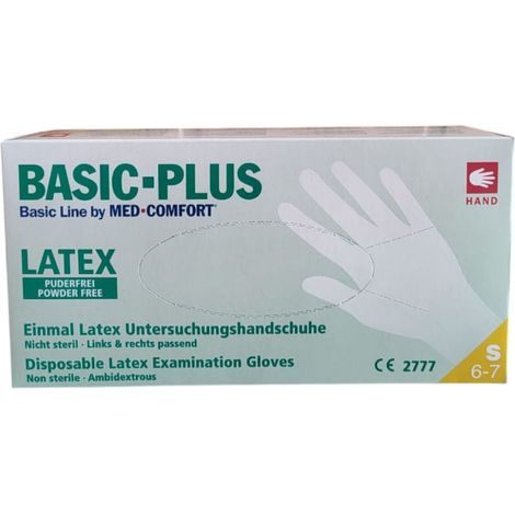 Gants en latex sans poudre blancs Basic-Plus, lot de 100, taille S (1/3)