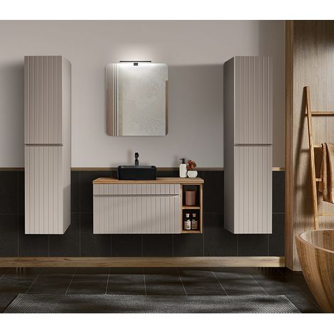 Badezimmer Komplett Set Waschtisch 101 cm IRAKLIO-56-CASHMERE Beige Eiche Nb. B/H/T 200/200/46 cm (1/5)