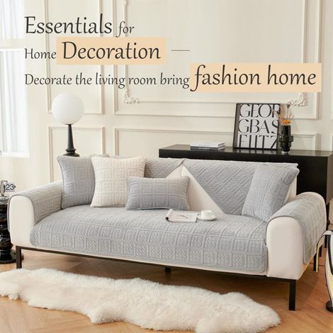 Housse de Canapé Épais Super Douce 1/2/3/4 Places en Forme de L d'angle, Housse de Canapé Protege Universelle Antidérapante pour Salon(Lait Velours Gris Clair, 1 PC 90 x 180cm)