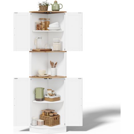 Meuble d’angle de rangement 39,5 x 39,5 x 180 cm, style vintage blanc avec finition bois, 5 compartiments, MDF, CHICFURN (1/5)
