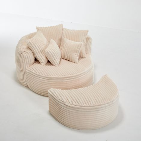 Runder Lounge-Sessel aus beigem Stoff mit Armlehnen und Rückenlehne, 168 x 123 x 63 cm (1/5)