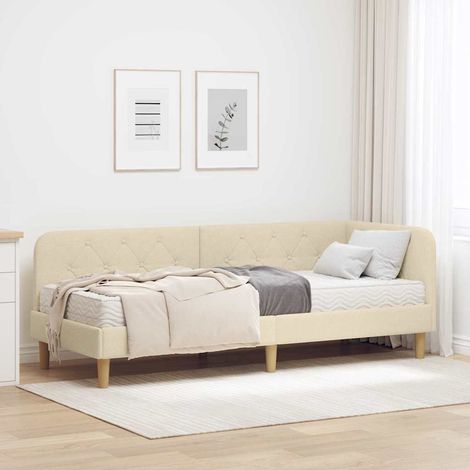 Eckbettgestell Creme 80 x 200 cm Stoff