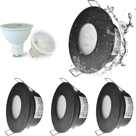 4X Spot LED Noir Encastré IP65 étanche Spot de Plafond Encastrable LED 5W Blanc Chaud 3000K Eclairage Encastré Pour salle de bain, cuisine, couloir, douille GU10 incluse