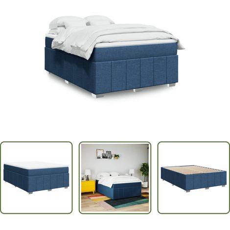 vidaXL Surmatelas -  Sommier à lattes de lit avec matelas Bleu 160x200 cm Tissu (1/5)