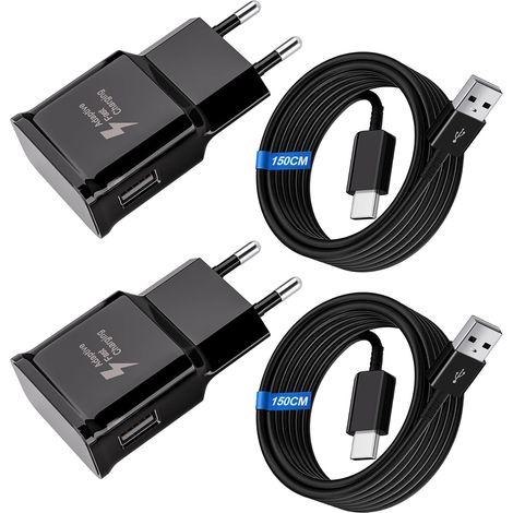 Chargeur de Batterie Rapide pour Samsung Téléphone, (2-Pack) Chargeur USB Adaptatif Rapide avec Câble USB Type C pour Galaxy S8, S9, S9 Plus, S10, S10e, A13, A30, A20, Z Flip3, Z Fold2, Note 9, 8 (1/5)