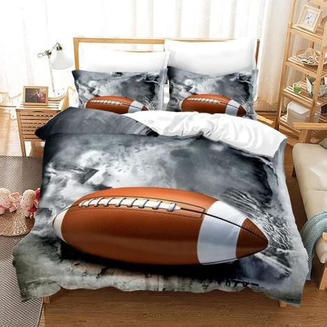 Housse de Couette Football Rugby - Ensemble de Literie Sport Style - 140x200cm - Multicolore - Impression 3D (1/4)