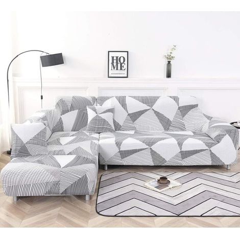 (3-Sitzer + 3-Sitzer) L-förmige Ecksofa-Überzüge, 2-teilige dehnbare Ecksofa-Überzüge mit 2 Kissenbezügen