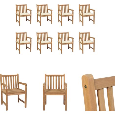 Gartenstühle mit Kissen - vidaXL Gartenstühle 8 Stk. mit Creme Kissen Massivholz Teak - Holz Gartenmöbel (1/5)