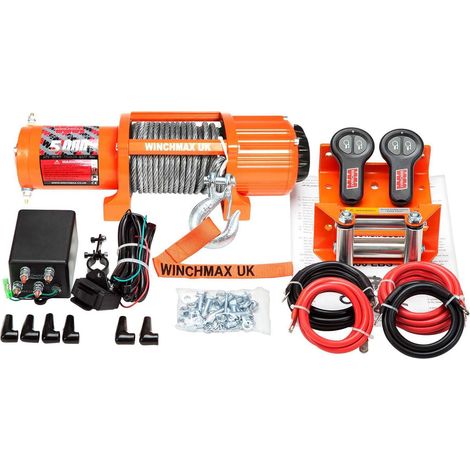 2.268 kg originale orangefarbene 12-V-Winde. 15 m x 5 mm Stahlseil. Fernbedienungen. (1/5)
