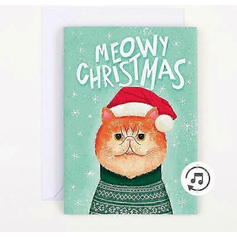 Carte de Noël musicale festive avec paillettes pour les amoureux des chats et tous les âges (1/5)