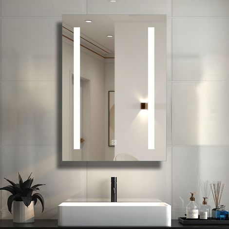 600x800mm Bathroom Mirror Iron Cabinet with 3 color LED Lights and Anti-fog, Dimmable, Blackout memory, Touch control and wall switches (1/5)