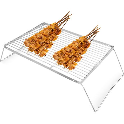 Grille pliable pour feu de camp en acier inoxydable avec hauteur réglable, équipement de cuisson portable pour feu de camp, 40 x 27 x 12,5 cm (1/5)