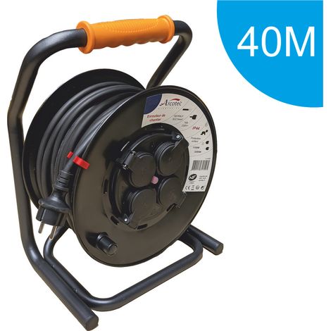 Enrouleur PRO de chantier 3G2.5 40m IP44 platine fixe (anti twist) - câble H07RN-F- 4 prises 16A - garantie 2 ans