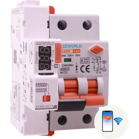 RCBO Interruttore Magnetotermico Differenziale WIFI Con Riarmo Automaico, Tipo AC Curva C 1P+N 3M 6000A 30mA C6A AC 230V IP20 IEC61009-1 PL8HM, Disponibili 6A 10A 16A 20A 25A 32A (C25A) (1/3)