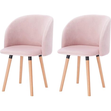 Woltu – Lot de 2 chaises de salle à manger – Rembourrées en velours rose – Dossier courbé pour confort – Patins antidérapants pour protection sol (1/5)
