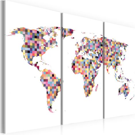 Tableau 3 Panneaux "Carte du Monde en Pixels" 40 x 60 cm (1/2)
