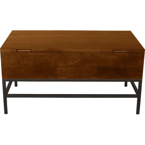 Mesa baja elevable industrial de madera de mango macizo tintada y metal negro L90 cm YPSTER