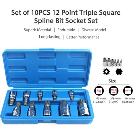 Jeu de 10 douilles à embout S pline Triple carré 12 points, avec boîte à outils Portable G rid (1/5)