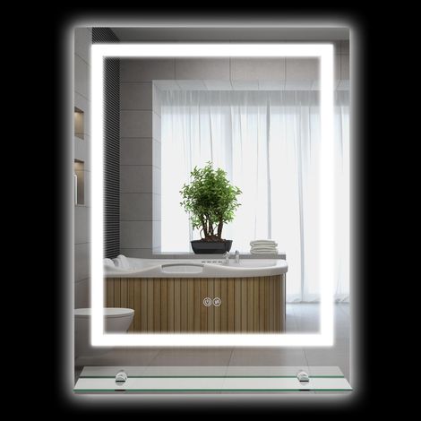 Miroir rectangulaire mural lumineux LED de salle de bain 70 x 50 cm idéal pour salon, chambre à coucher ou bureau facile à assembler avec instructions incluses