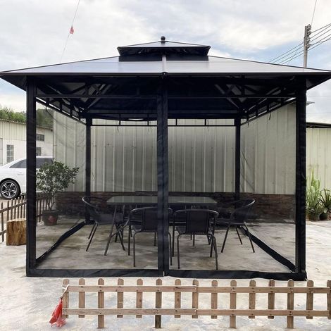 Moustiquaire universelle pour tonnelle 3m x 3,6m – 4 portes avec fermeture éclair – Protection contre les insectes – Compatible pavillon 10' x 12' (1/2)