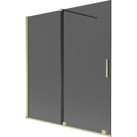 Mexen Velar mampara de ducha corredera de 2 paneles 150 x 150 cm, grafito, dorado cepillado - 896-150-000-41-55 (1/2)