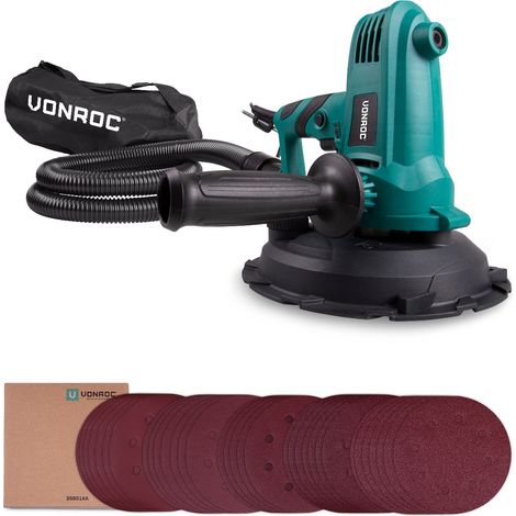 Vonroc – Ponceuse orbitale 750W – 180 mm – Vitesse variable 1500-2700/min – Câble 4m – Pour murs et plafonds avec récupération de poussière (1/5)