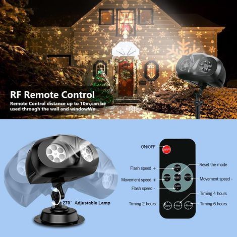 Proiettore a doppia testa per fiocchi di neve, decorazioni natalizie per esterni/interni, lampada di proiezione a LED, lampada di proiezione rotante bianca impermeabile per Natale, festività, feste (1/4)