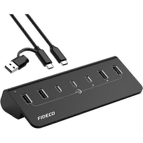 Hub USB 3.2 Gen 2 à 7 ports 10 Gbit/s avec adaptateur secteur, 4 ports USB-A et 3 ports USB-C. Compatible avec les appareils compatibles FDQ. (1/5)