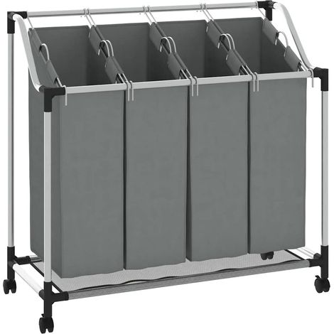 Cesto de ropa con ruedas, 4 compartimentos, color gris vidaXL