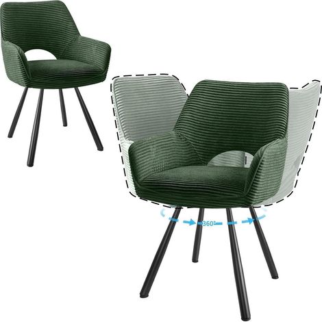 2er Set Drehstühle mit Armlehnen, Grün, Cord, Metallbeine (1/5)