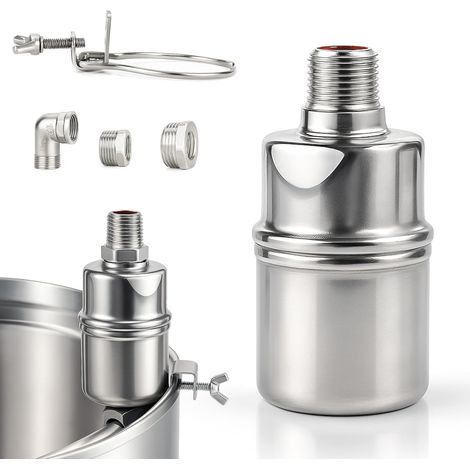 Lot de 2 soupapes flottantes 1/2" Contrôle automatique du niveau d'eau : réservoirs de piscine auto-remplis en acier inoxydable 304 Vannes flottantes pour boissons de bétail et appareils de (1/5)
