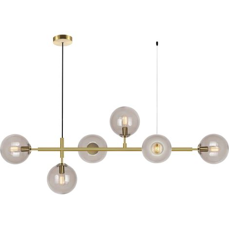 Suspension Alisa 6xE14 laiton, globes verre clair Light Prestige (1/4)