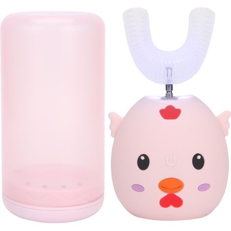 Brosse à dents électrique enfant U-Shaped cartoon, nettoyage dentaire automatique sonique, brosse douce pour dents de lait, kit voyage, rose/bleu (1/5)
