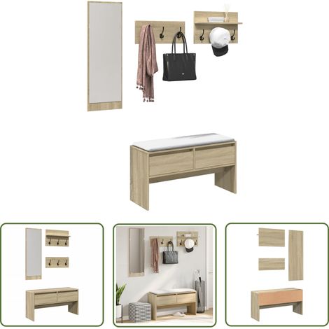 The Living Store Ensemble de meubles de couloir 4 pcs chêne sonoma - Meuble D'entrée - Banc D'entrée - Rangements D'entrée - Organisation D'entrée - Banc Coffre (1/5)