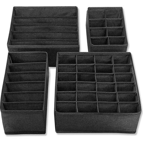 Lot de 4 organisateurs de tiroir pliables pour sous-vêtements, chaussettes et vêtements, séparateurs de rangement en tissu non tissé, multi-compartiments (1/4)