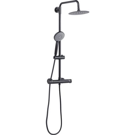 Sealey DH315 Thermostatic Shower Mixer Set 20cm Round Head Adjustable Rail Black (1/5)